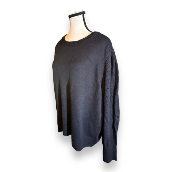Women’s 1X Reitmans Pointelle Knit Crochet Sleeve Black Sweater 14 16 - Picture 5 of 9